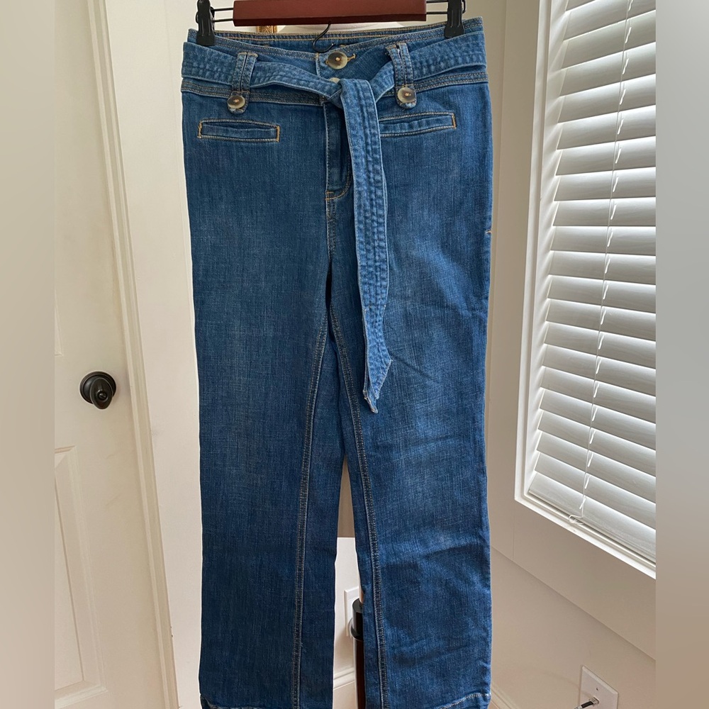 Pilcro Dark Blue Flare Jeans with Tie Belt